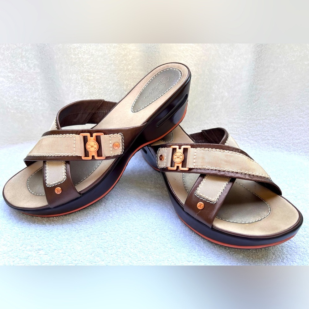 Cole Haan/Nike Brown and Tan Sandals with Gold Accents